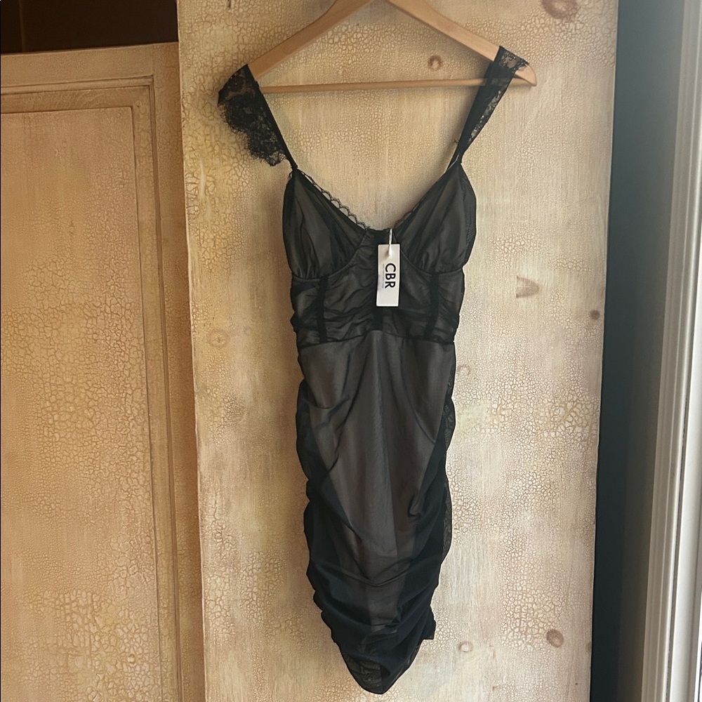 CBR Black Sheer Ruched Mini Dress Homecoming